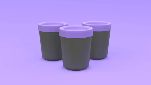 Три Разноцветных Ведра Мороженого Фиолетовом Фоне Дизайн Упаковки Иллюстрация — стоковое фото