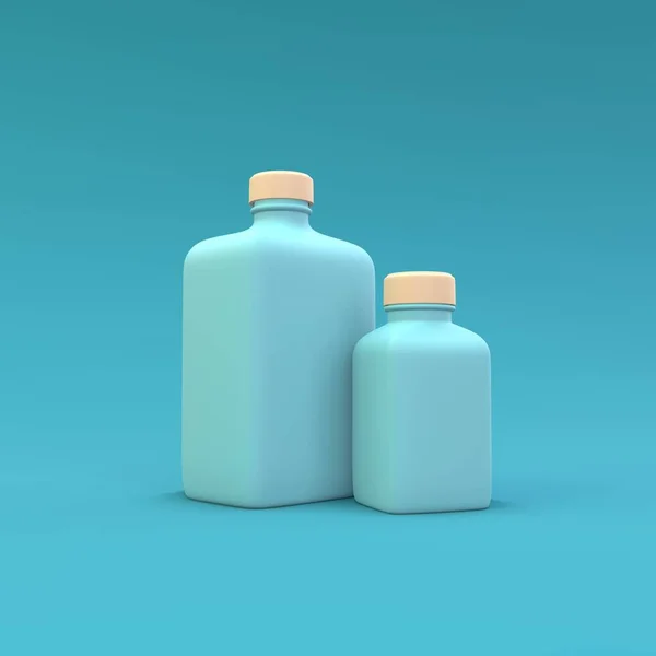 青い背景に医療用プラスチックボトル 医療パッケージデザイン 3Dイラスト — ストック写真