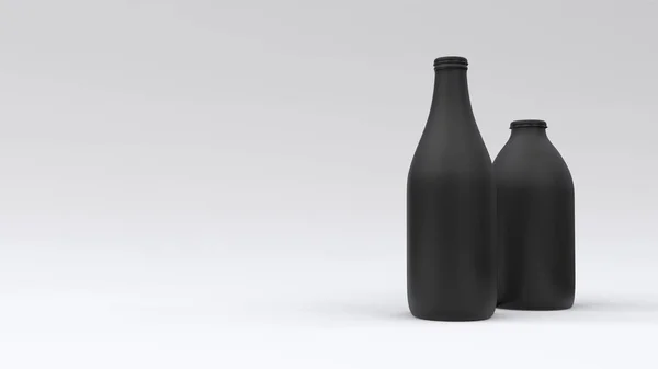 Två Flaskor Vit Bakgrund Med Flytande Sfärer Förpackningsdesign Illustration — Stockfoto