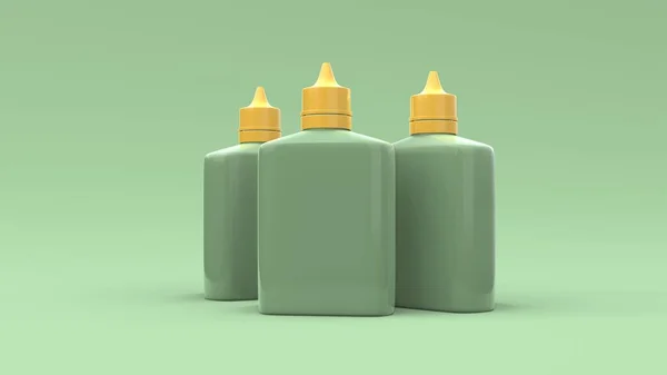 Mockup Tre Plast Vape Flytande Flaska Den Gröna Bakgrunden Förpackningsdesign — Stockfoto
