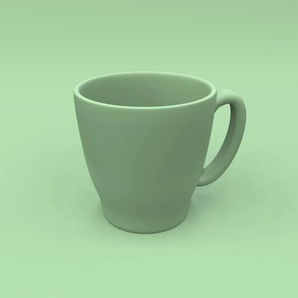 Yeşil arka planda bir kahve için fincanın basit ve temiz bir maketi. 3d illüstrasyon.