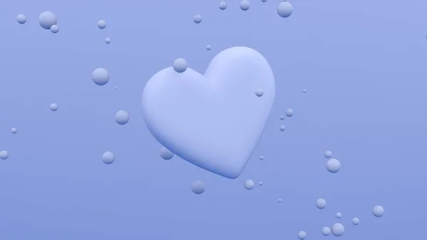 Big Glossy Heart Flying Air Blue Background Floating Spheres Modern — Stock Photo, Image