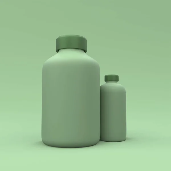 Medicijn Plastic Flessen Groene Achtergrond Medicijnpakket Ontwerp Illustratie — Stockfoto