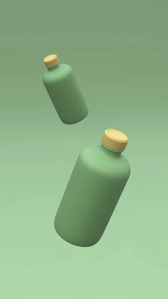 Slepen Plastic Flessen Vliegen Lucht Groene Achtergrond Pakketontwerp Illustratie — Stockfoto