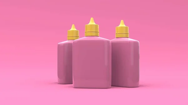 Mockup Dos Três Frascos Plástico Líquido Vape Sobre Fundo Rosa — Fotografia de Stock