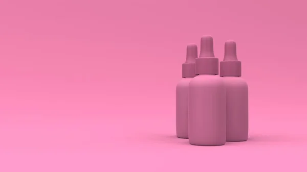 Coloca Botellas Líquidas Sobre Fondo Rosa Diseño Del Paquete Ilustración —  Fotos de Stock