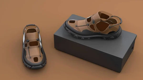 Концепція Взуття Коробчатим Пакетом Коричневому Тлі Сучасний Дизайн Ілюстрація — стокове фото