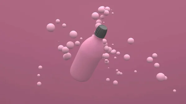 Botella Plástico Volando Aire Sobre Fondo Ligero Uva Con Esferas —  Fotos de Stock