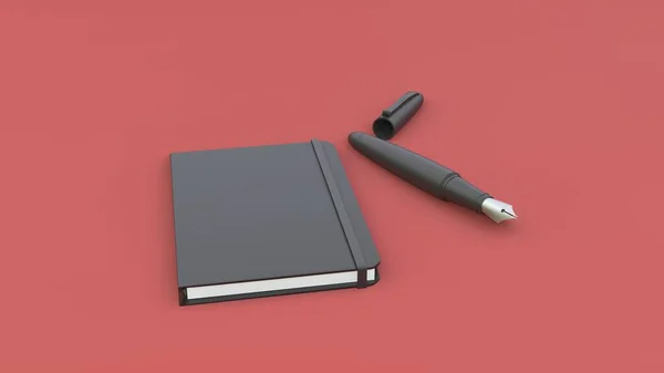 Notepad Ink Pen Mockup Red Background Mockup Design Illustration — Stock Photo, Image