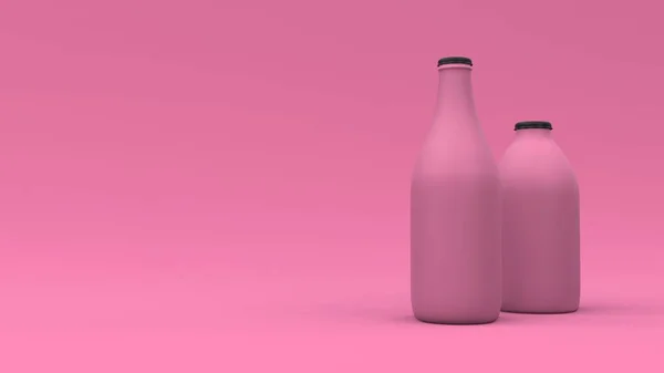 Дві Пляшки Рожевому Тлі Плаваючою Сферою Дизайн Пакунків Ілюстрація — стокове фото