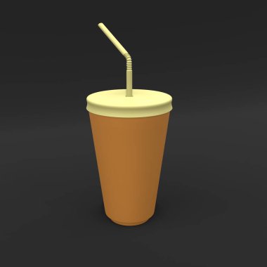 Mavi arka planda saman maketi olan plastik bardak. Paket tasarımı. 3d illüstrasyon.