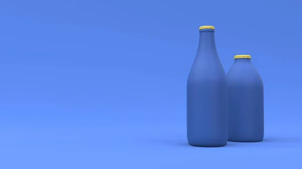 Two Bottles Blue Background Floating Spheres Package Design Illustration — Stock Photo, Image