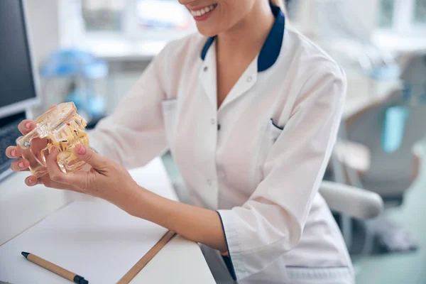 Happy female dentist working in modern clinic — Stock Photo, Image