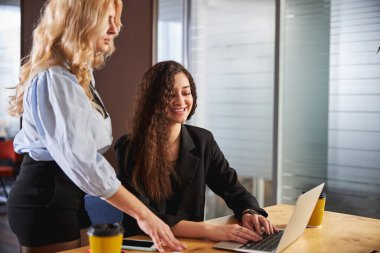 Ofiste birlikte çalışan çekici bayan meslektaşlar.