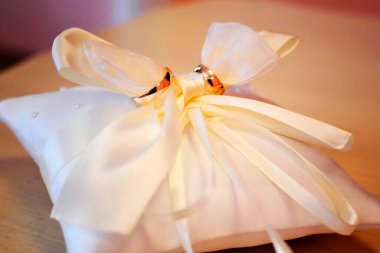 Altın alyanslar Gelin ve damat yastıkta