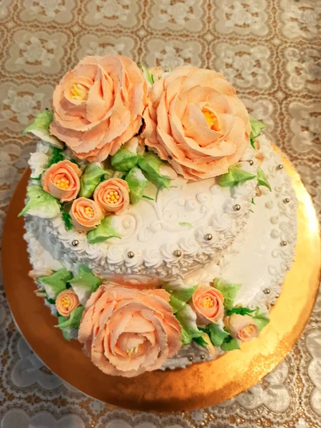 Beau Gâteau Décoré Fleurs Comestibles — Photo