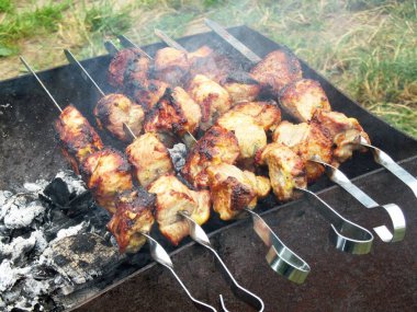  Arka bahçede ateşte et kızart.                           