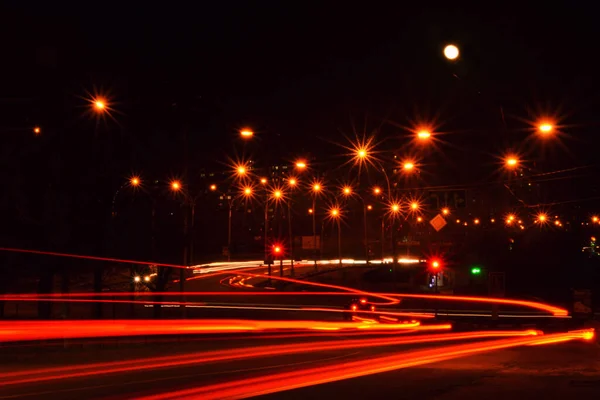 Lanternas Noite Cidade Estrada Velocidade Longa Exposição — Fotografia de Stock