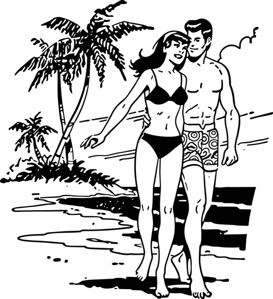 Pareja en la playa tropical — Archivo Imágenes Vectoriales