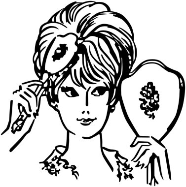 Woman Brushing her Hair in vintage mirror clipart