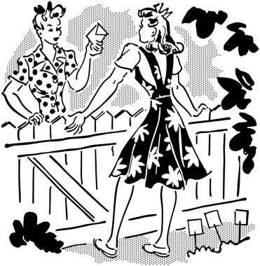 Neighbors Chatting Over Fence clipart
