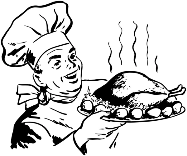 Chef con pollo asado — Vector de stock