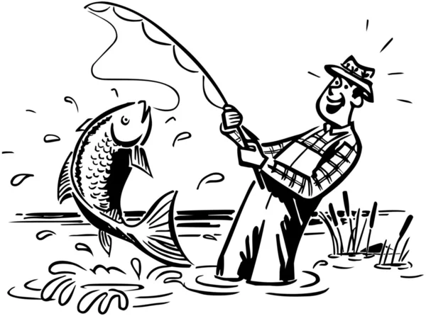 Pescador atrapando el grande — Vector de stock