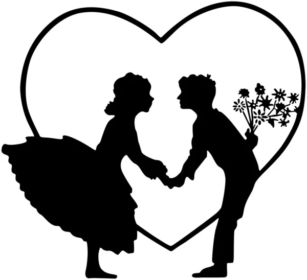 Lovers In Heart Silhouette — Stock Vector