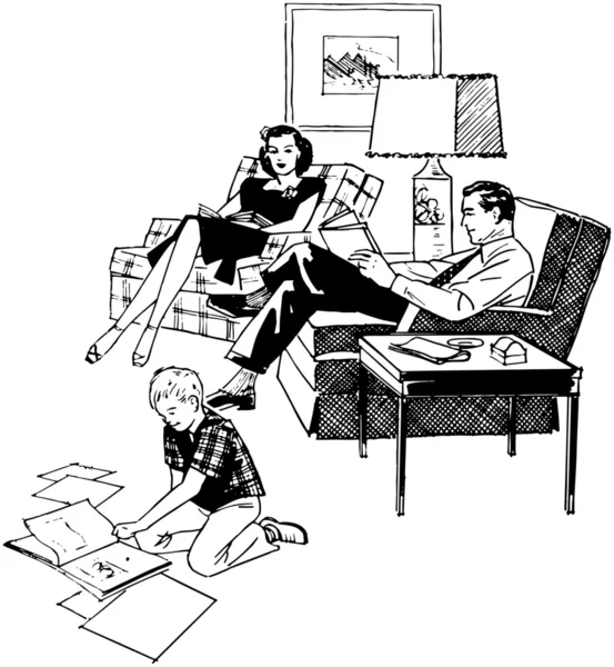 Relaxamento familiar na sala de estar — Vetor de Stock