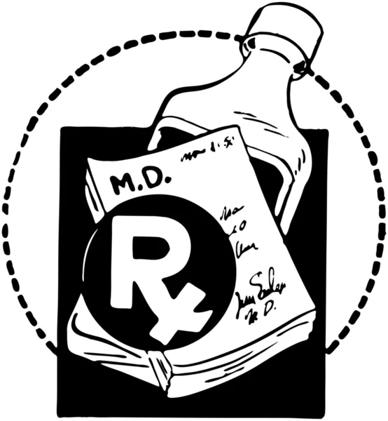 RX Pad avec bouteille de médicament — Image vectorielle