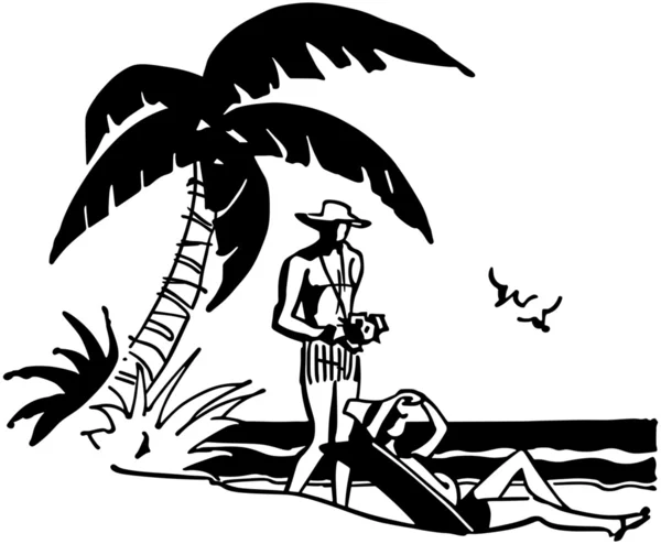 Turistas en la playa tropical — Archivo Imágenes Vectoriales