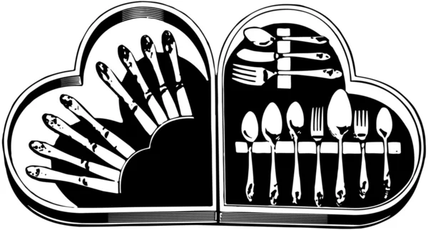 Herzförmiges Silberbesteck-Set — Stockvektor