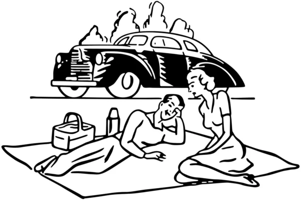 Pasangan yang sedang piknik - Stok Vektor