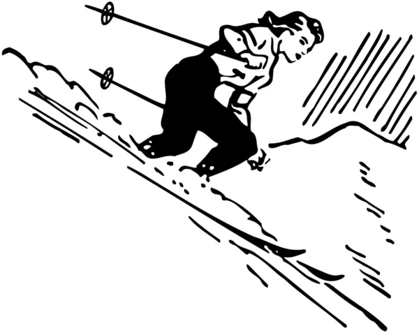 Ročníku ilustrace lyžař ženy — Stockový vektor