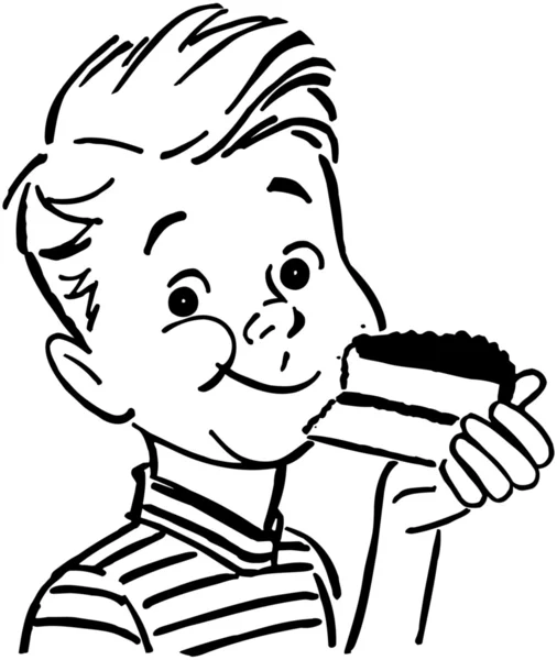 Хлопчик їсть торт — стоковий вектор