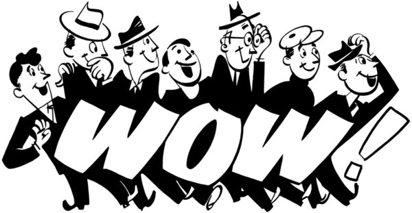 Surprised men with text: Wow