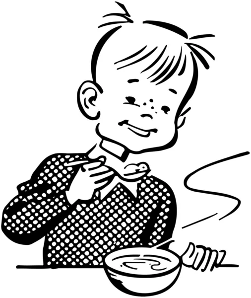 Junge isst Haferbrei — Stockvektor