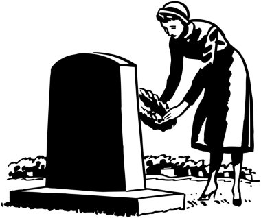 Woman Putting Flowers on grave clipart