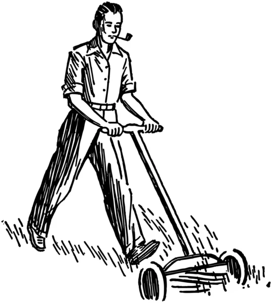 Homem cortando gramado — Vetor de Stock
