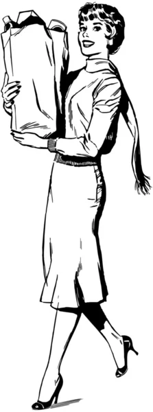 ผู้หญิงวินเทจกับถุงช้อปปิ้ง — ภาพเวกเตอร์สต็อก