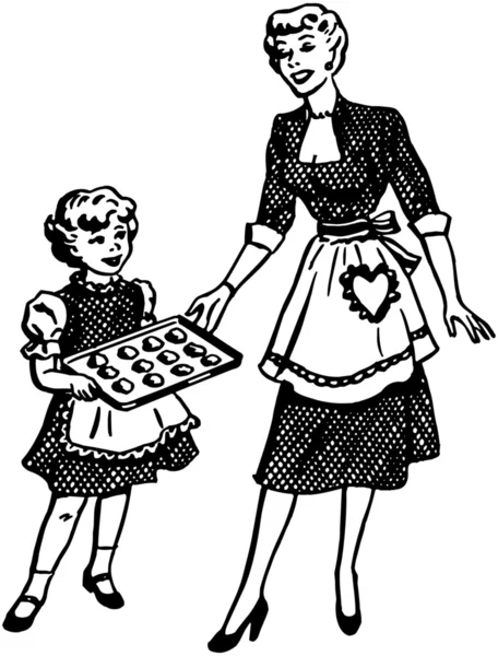 Madre e hija horneando — Vector de stock