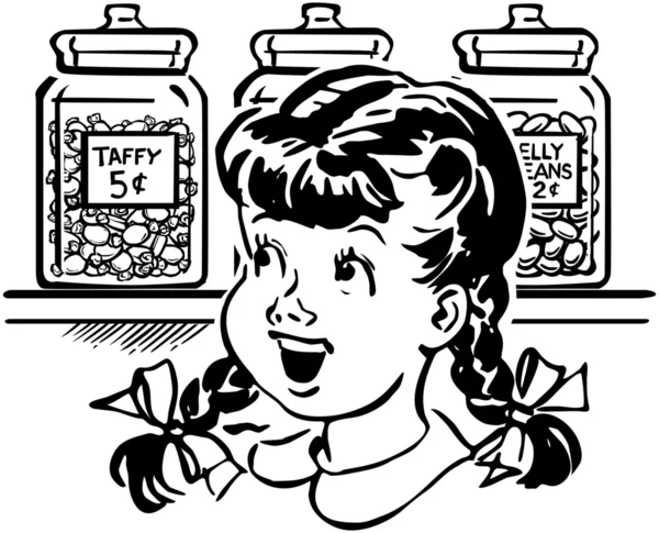 Meisje In de snoepwinkel — Stockvector