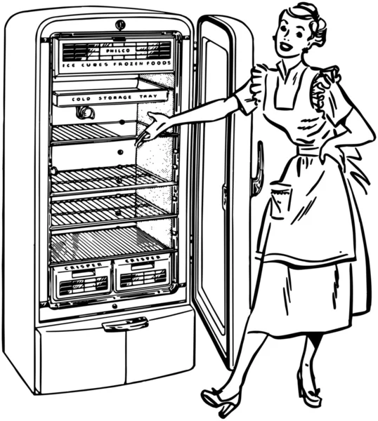 Señora con nuevo refrigerador — Vector de stock