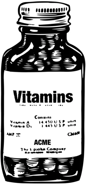 Botella de vitaminas — Vector de stock