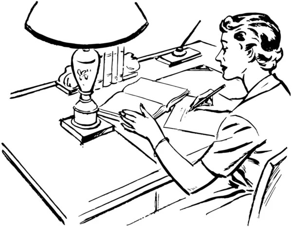 Lady At Desk Writing — Stock Vector