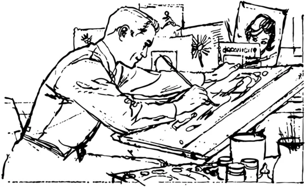 Ilustrador en el trabajo — Vector de stock
