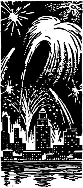 Фейерверки над городом — стоковый вектор