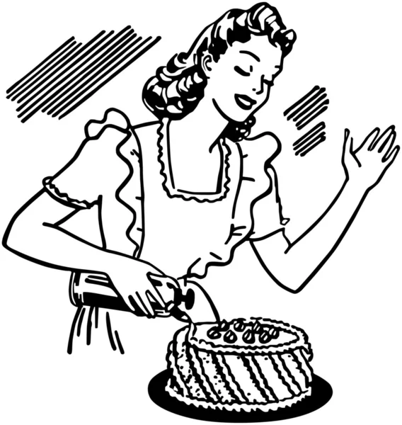 Woman Decorating Cake — Stock Vector
