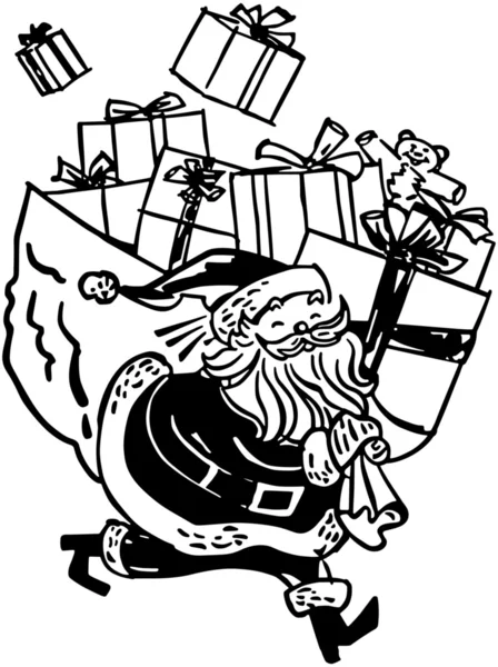 Santa con enorme bolsa de regalos — Vector de stock