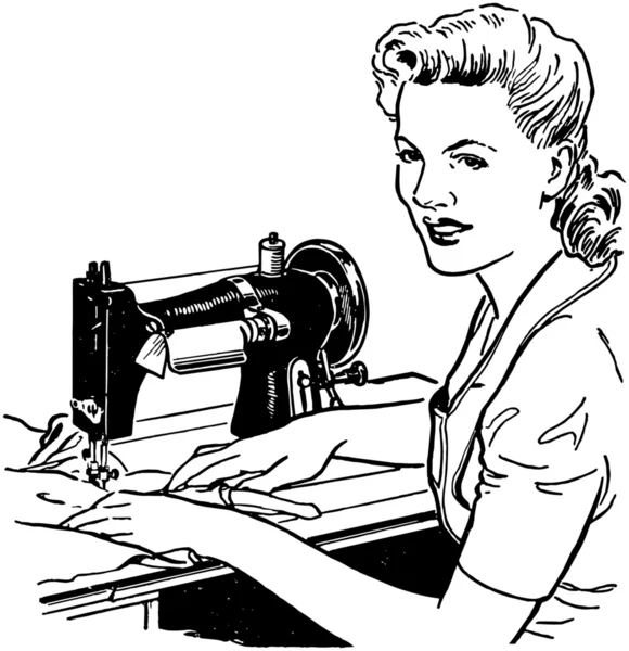 Žena šití retro obrázek — Stockový vektor